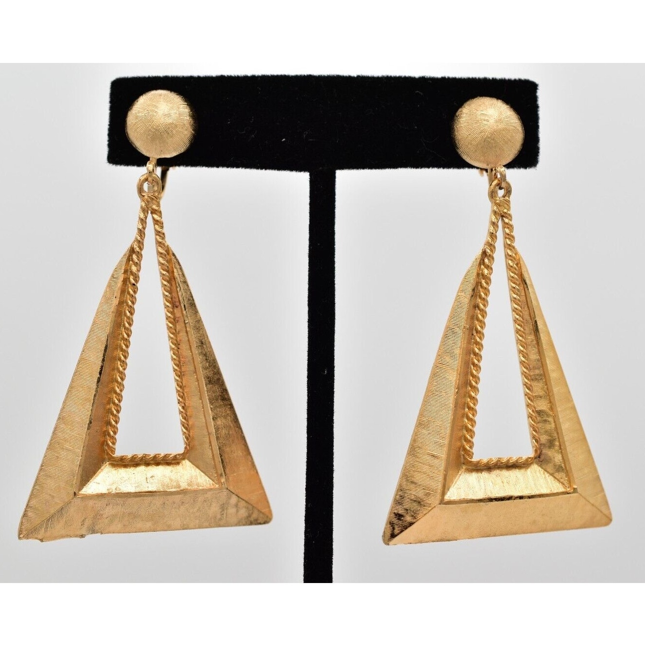 Vintage Clip On Earrings Brushed Gold Textured Metallic Chunky Long Nos Bina18